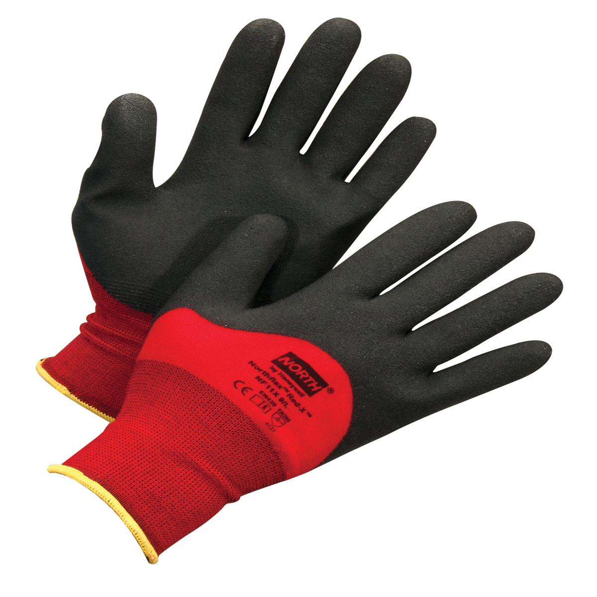 Honeywell 2X NorthFlex Red X™ NF11X 15 Gauge Black Foam PVC Three-Quarter Coated Work Gloves With Red Nylon Liner And Knit Wrist