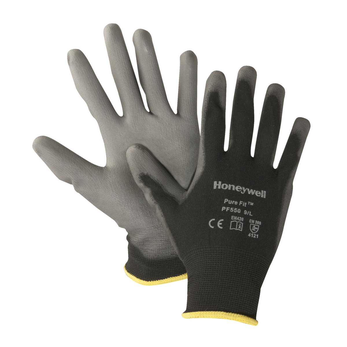 Honeywell Large Pure Fit™ PF550 13 Gauge Gray Polyurethane Palm And Fingertips Coated Work Gloves With Black Nylon Liner And Kni