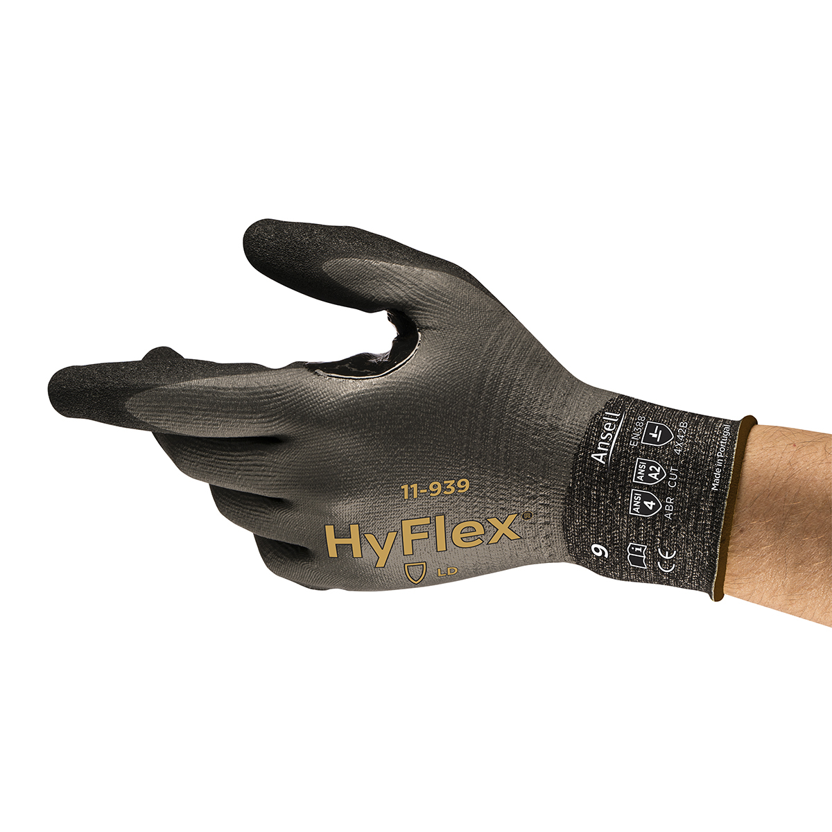 Ansell Size 9 HyFlex® 18 Gauge DSM Dyneema® Diamond Cut Resistant Gloves With Foam Nitrile Full Dip Coating And ANSELL GRIP™ TEC