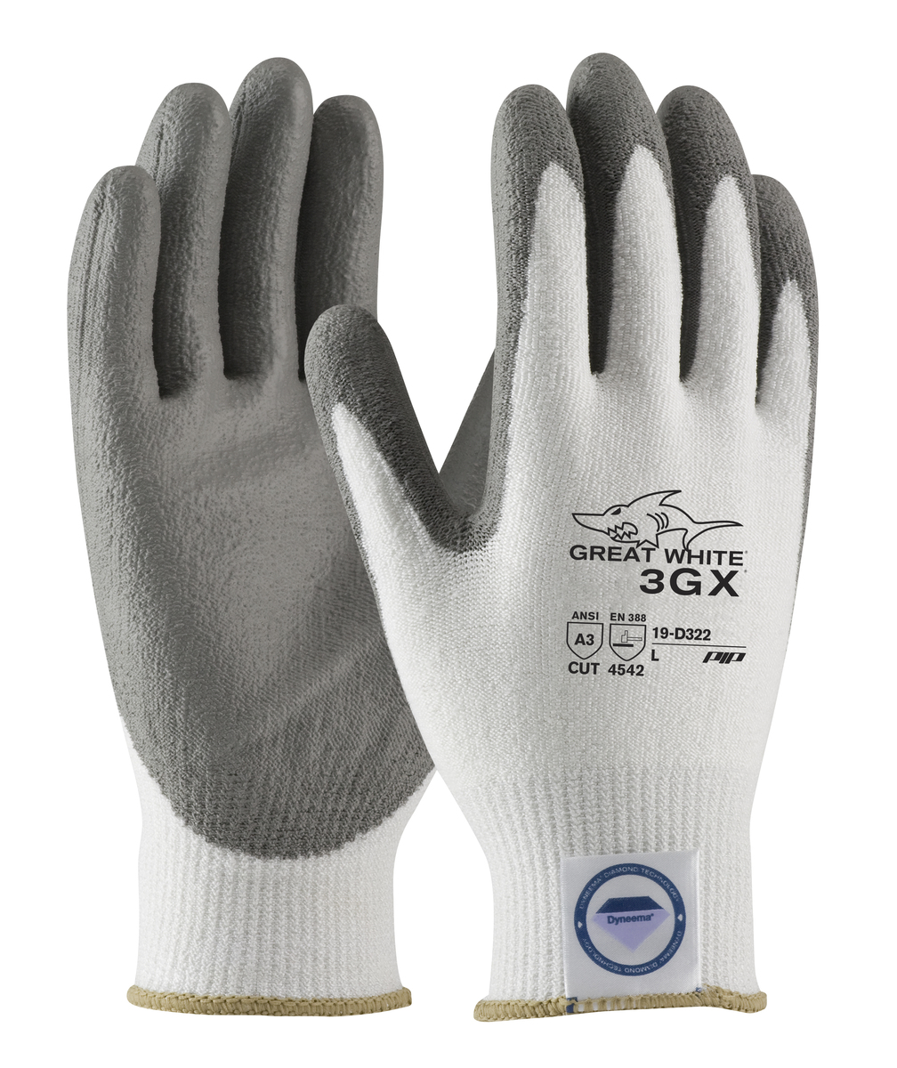 PIP® 2X Great White® 3GX® 13 Gauge Dyneema® Diamond Blend Cut Resistant Gloves With Polyurethane Coating