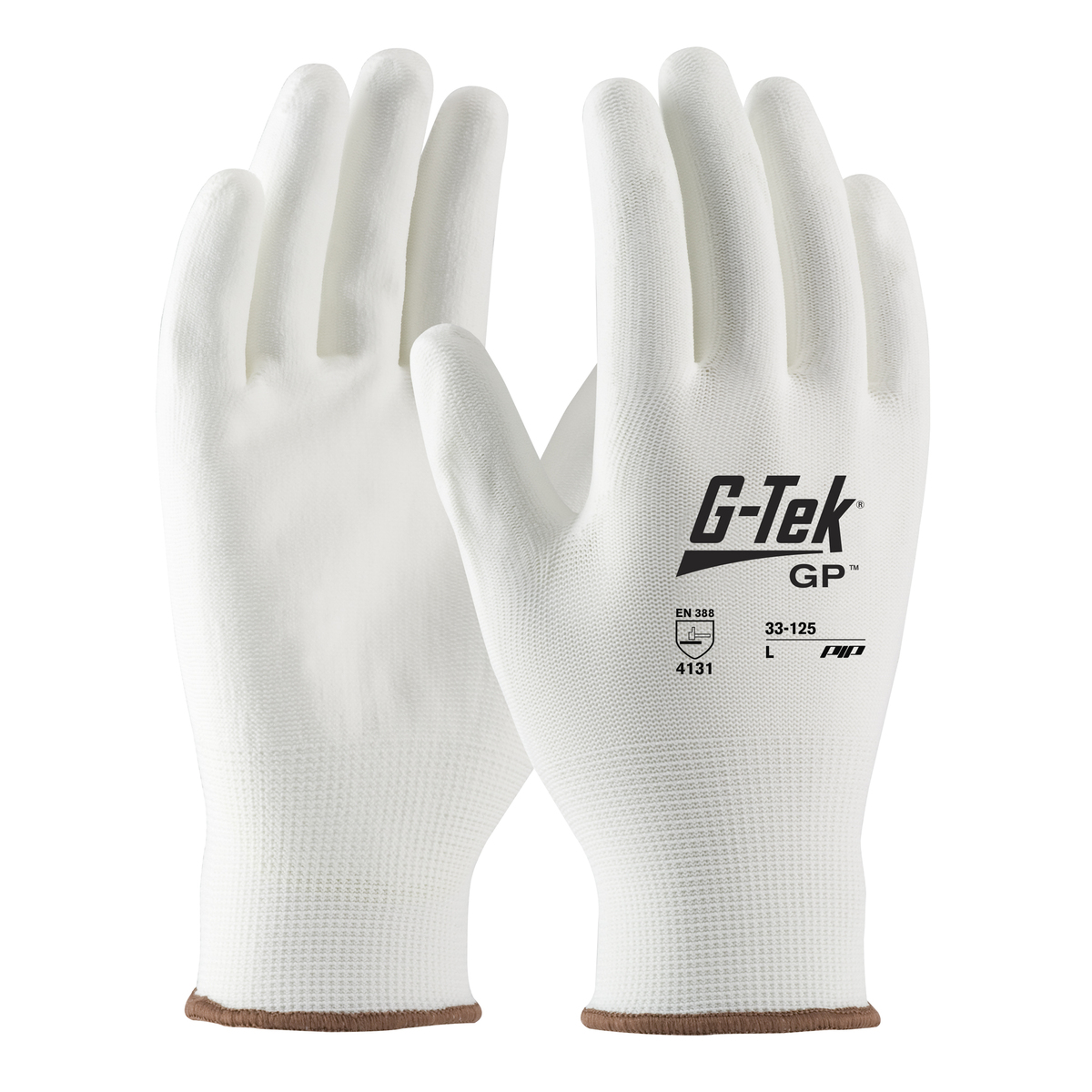 PIP® Large G-Tek® GP™ 13 Gauge White Polyurethane Palm And Finger Coated Work Gloves With Nylon Liner And Continuous Knit Wrist