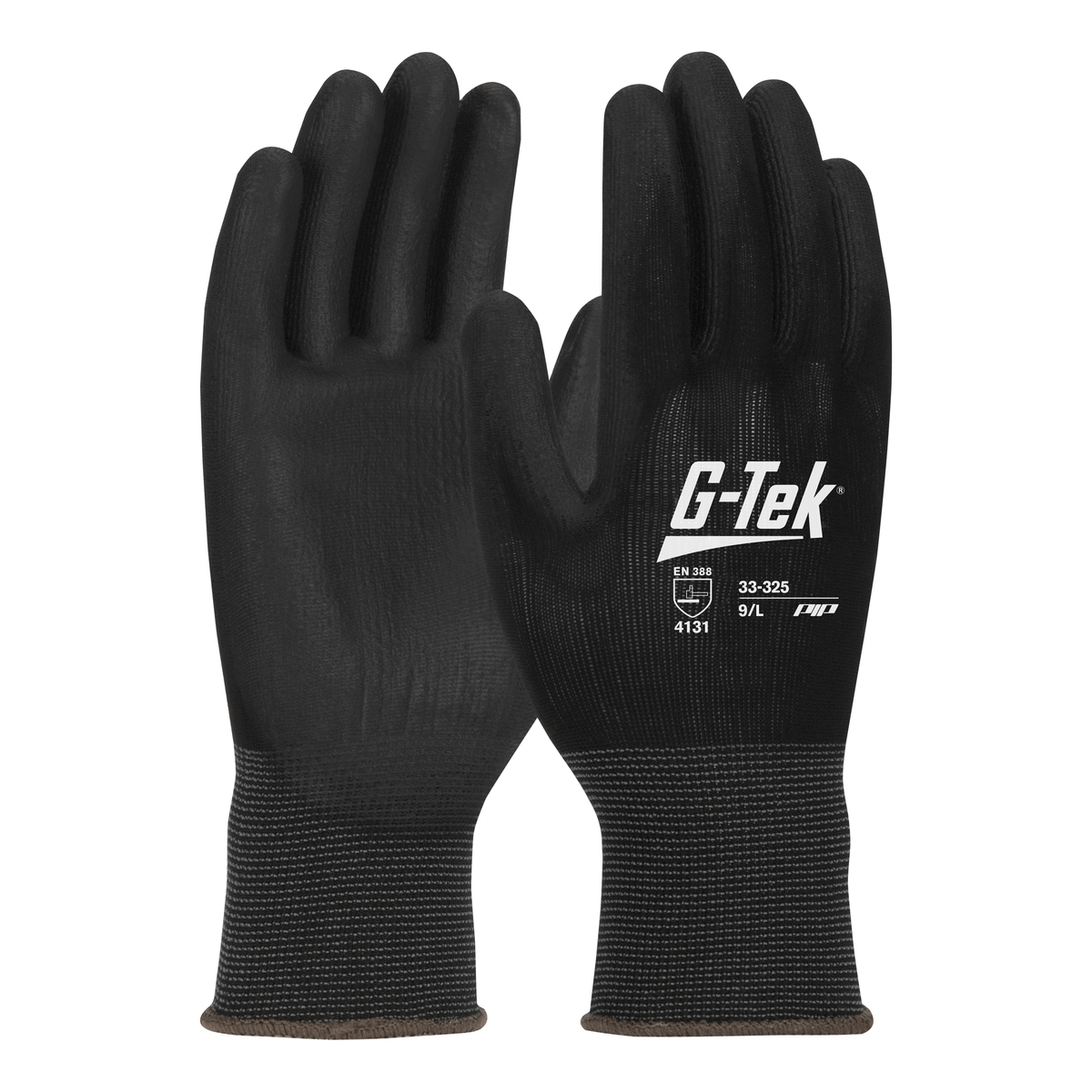 PIP® Large G-Tek® 13 Gauge Black Polyurethane Palm And Finger Coated Work Gloves With Nylon Liner And Continuous Knit Wrist