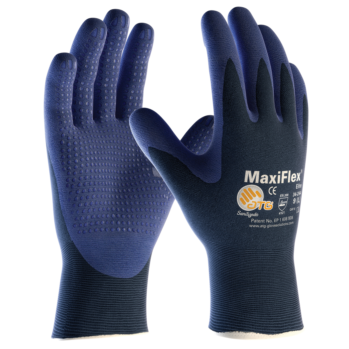 PIP® Large MaxiFlex® Elite by ATG® Blue Nitrile Palm And Finger Coated Work Gloves With Nylon Knit Liner And Continuous Knit Wri