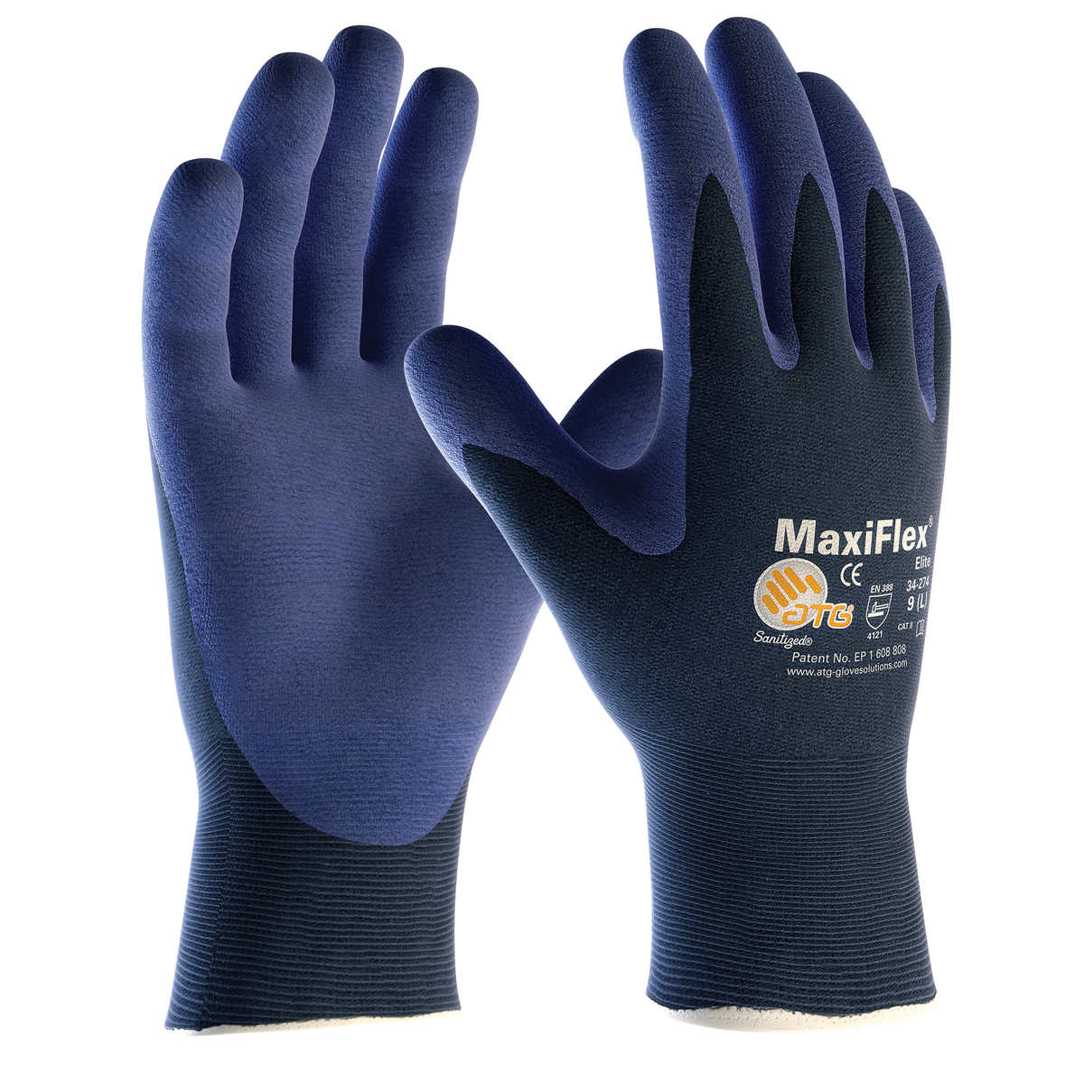 PIP® MaxiFlex® Elite by ATG® Blue Nitrile Palm And Finger Coated Work Gloves With Nylon Knit Liner And Continuous Knit Wr