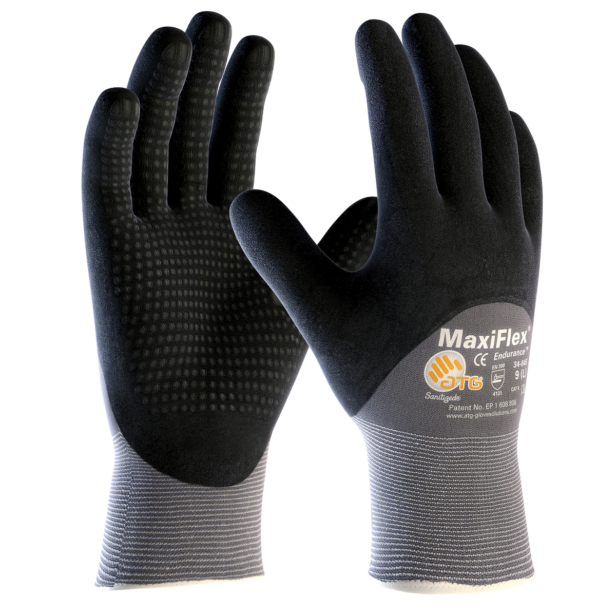 PIP® Large MaxiFlex® Endurance by ATG® Black Nitrile Palm, Finger And Knuckles Coated Work Gloves With Nylon And Lycra® Liner An