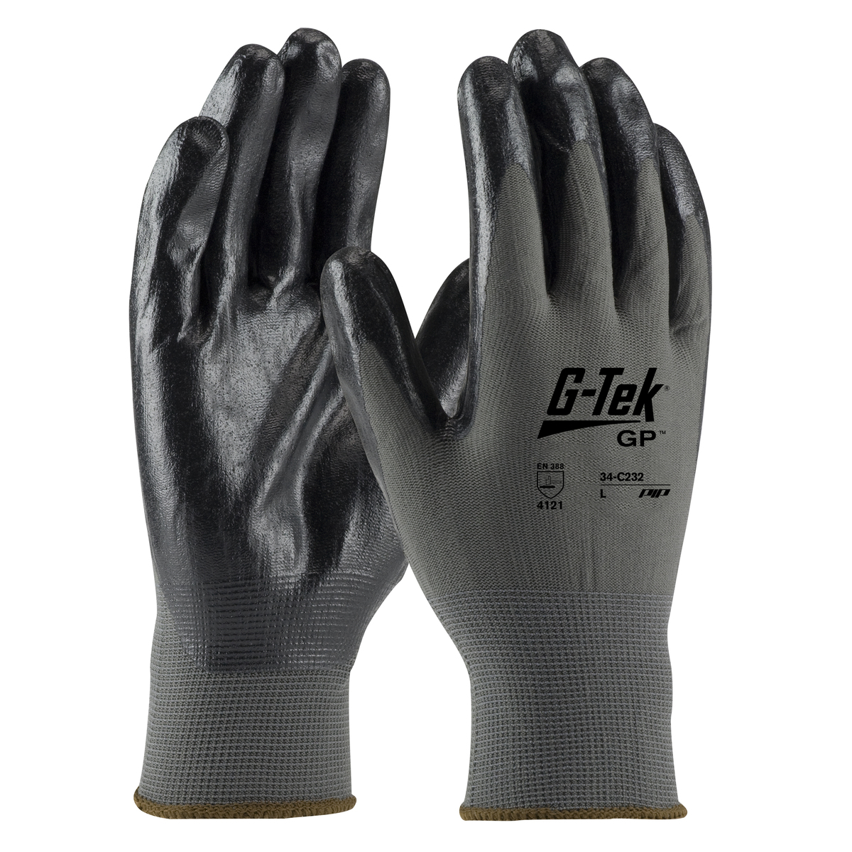 PIP® Medium G-Tek® GP™ 13 Gauge Black Nitrile Palm And Finger Coated Work Gloves With Nylon Liner And Continuous Knit Wrist