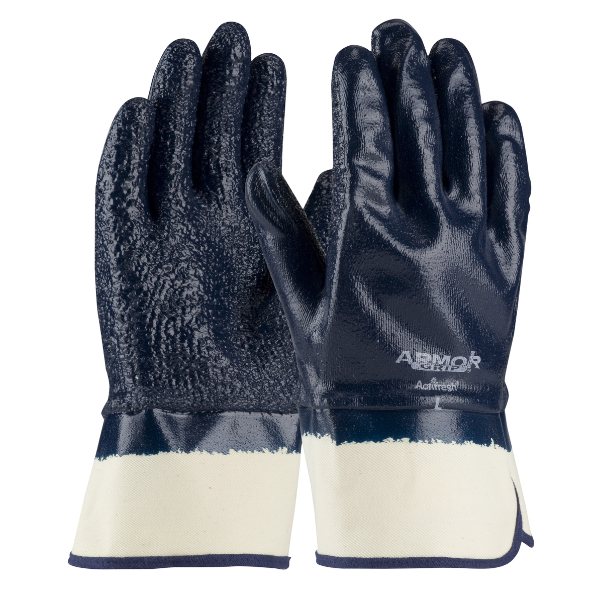 PIP® Large ArmorGrip® Heavy Weight Blue Nitrile Full Coated Work Gloves With Cotton Liner And Safety Cuff
