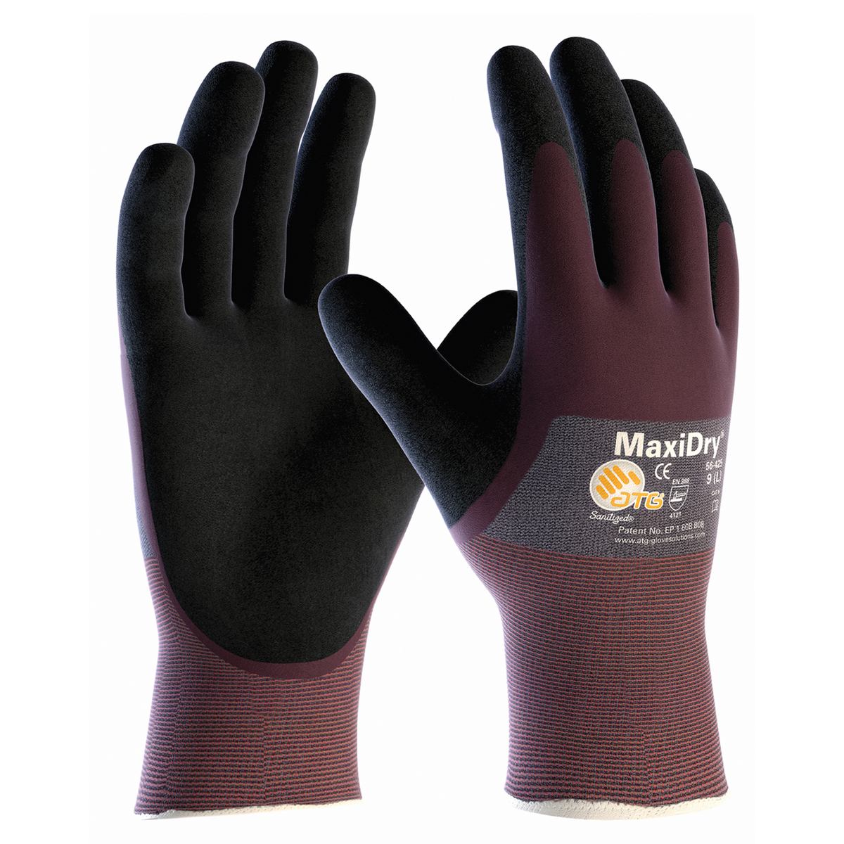PIP® 2X MaxiDry® By ATG® Black Nitrile Palm, Finger And Knuckles Coated Work Gloves With Nylon Liner And Continuous Knit Wrist