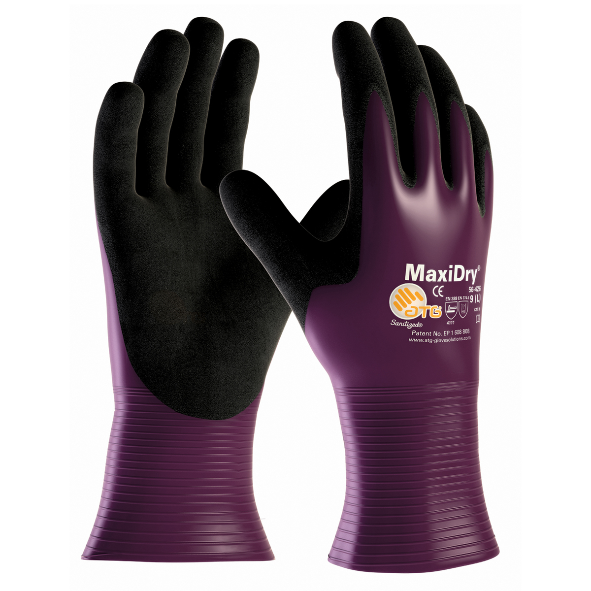 PIP® 2X MaxiDry® By ATG® Black Nitrile Full Coated Work Gloves With Nylon Liner And Gauntlet Cuff
