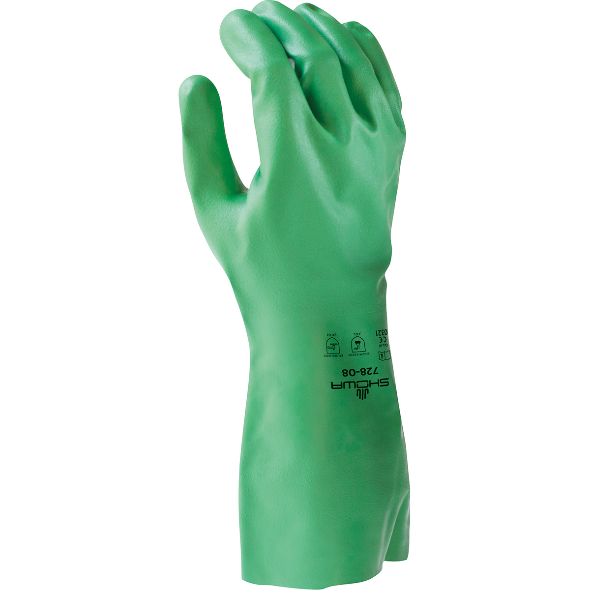 SHOWA® Green Cotton Flocked Lined 15 mil Unsupported Biodegradable Nitrile Chemical Resistant Gloves