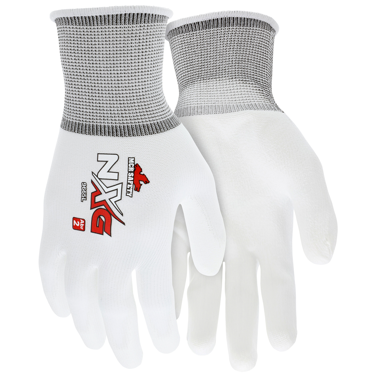 MCR Safety® Large Economy 13 Gauge White Polyurethane Palm And Fingertips Coated Work Gloves With White Nylon Liner And Knit Wri