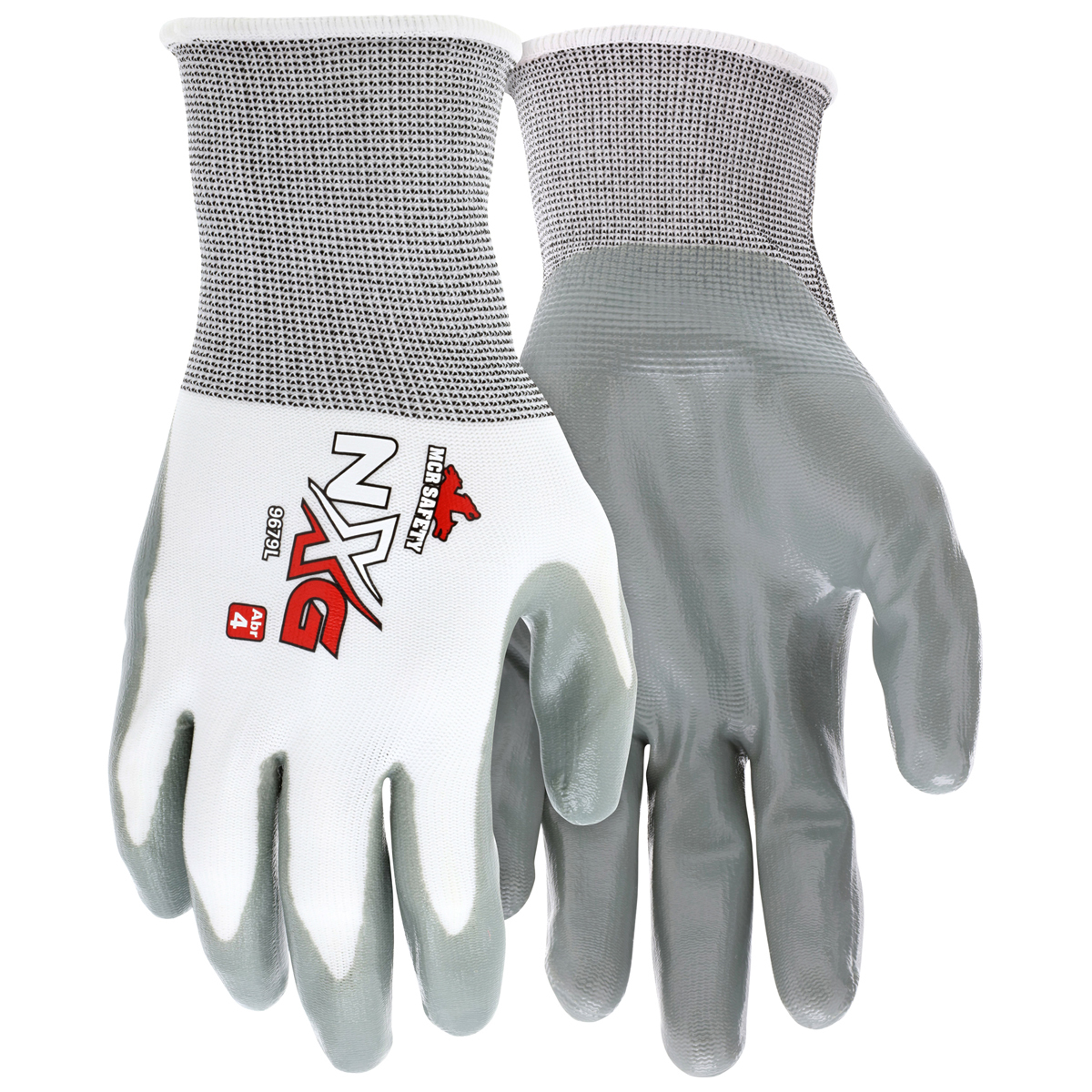 MCR Safety® Large Memphis™ 13 Gauge Gray Nitrile Palm And Fingertips Coated Work Gloves With White Nylon Liner And Knit Wrist