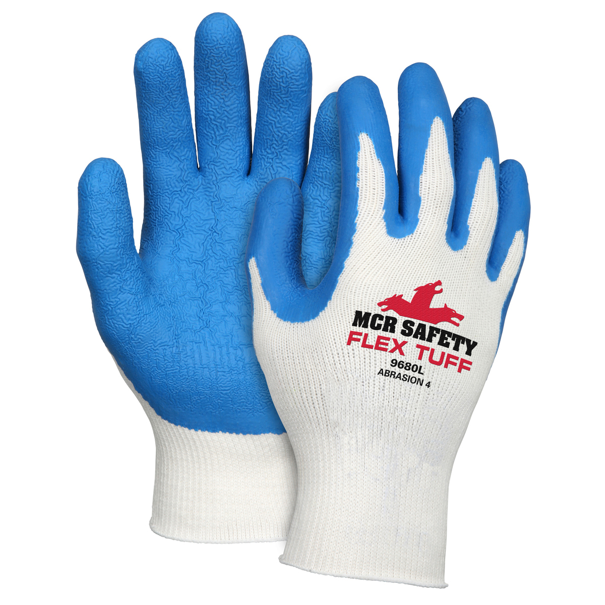 MCR Safety® Large FlexTuff® 10 Gauge Blue Latex Palm And Fingertips Coated Work Gloves With White Cotton And Polyester Liner And