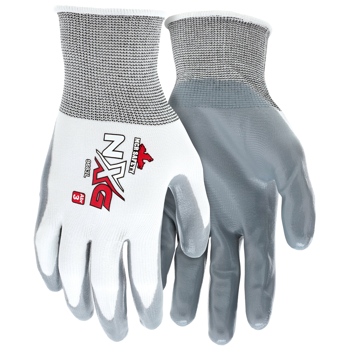 MCR Safety® Small UltraTech® 15 Gauge Gray Nitrile Palm And Fingertips Coated Work Gloves With White Nylon Liner And Knit Wrist