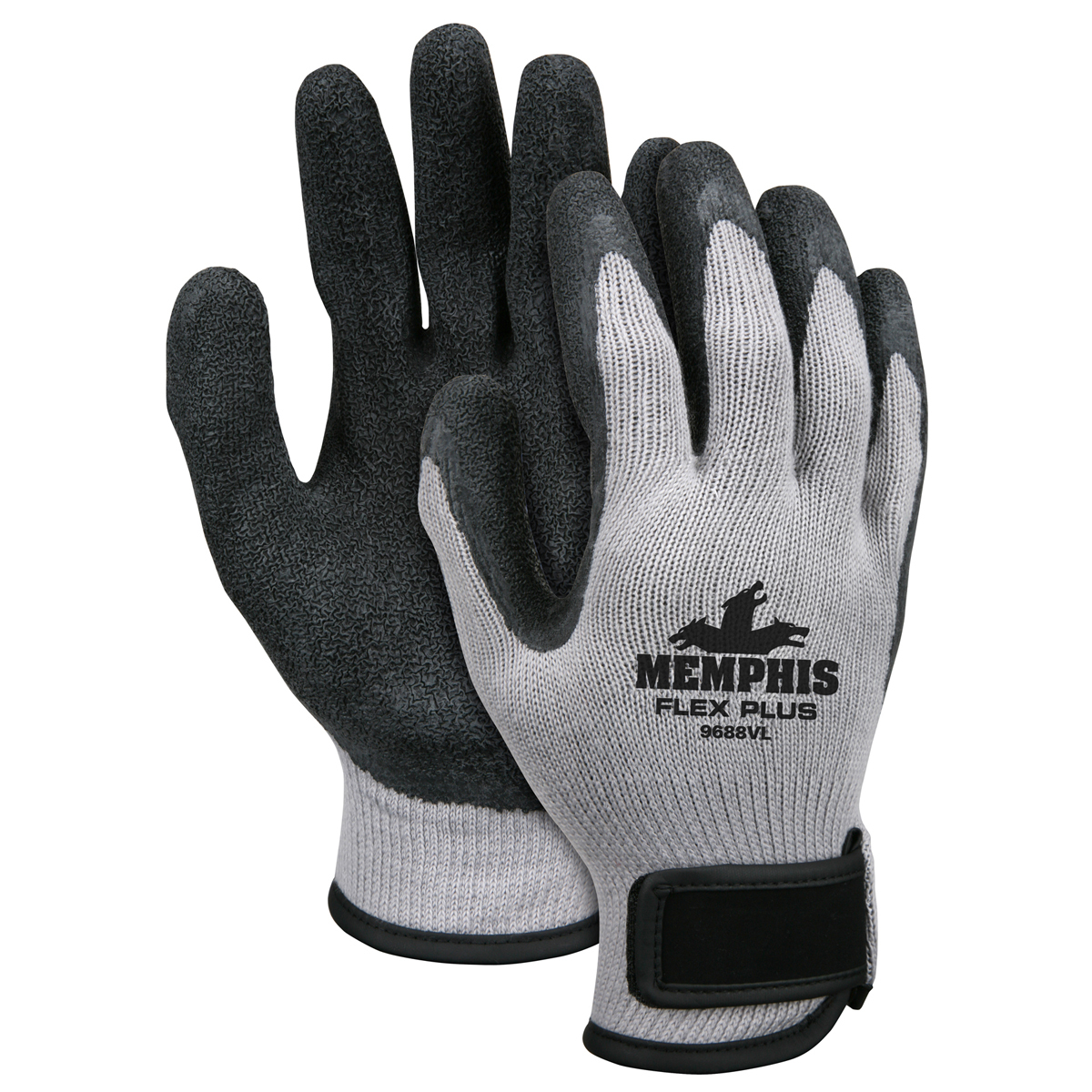 MCR Safety® Large FlexTuff® 10 Gauge Black Latex Palm And Fingertips Dipped Coating Work Gloves With Gray Cotton And Polyester L