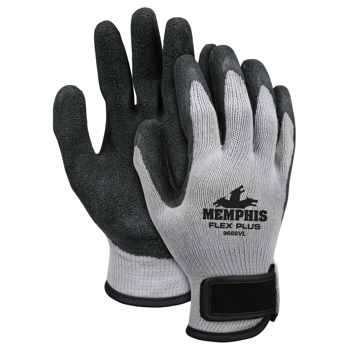 MCR Safety® Medium FlexTuff® 10 Gauge Black Latex Palm And Fingertips Dipped Coating Work Gloves With Gray Cotton And Polyester