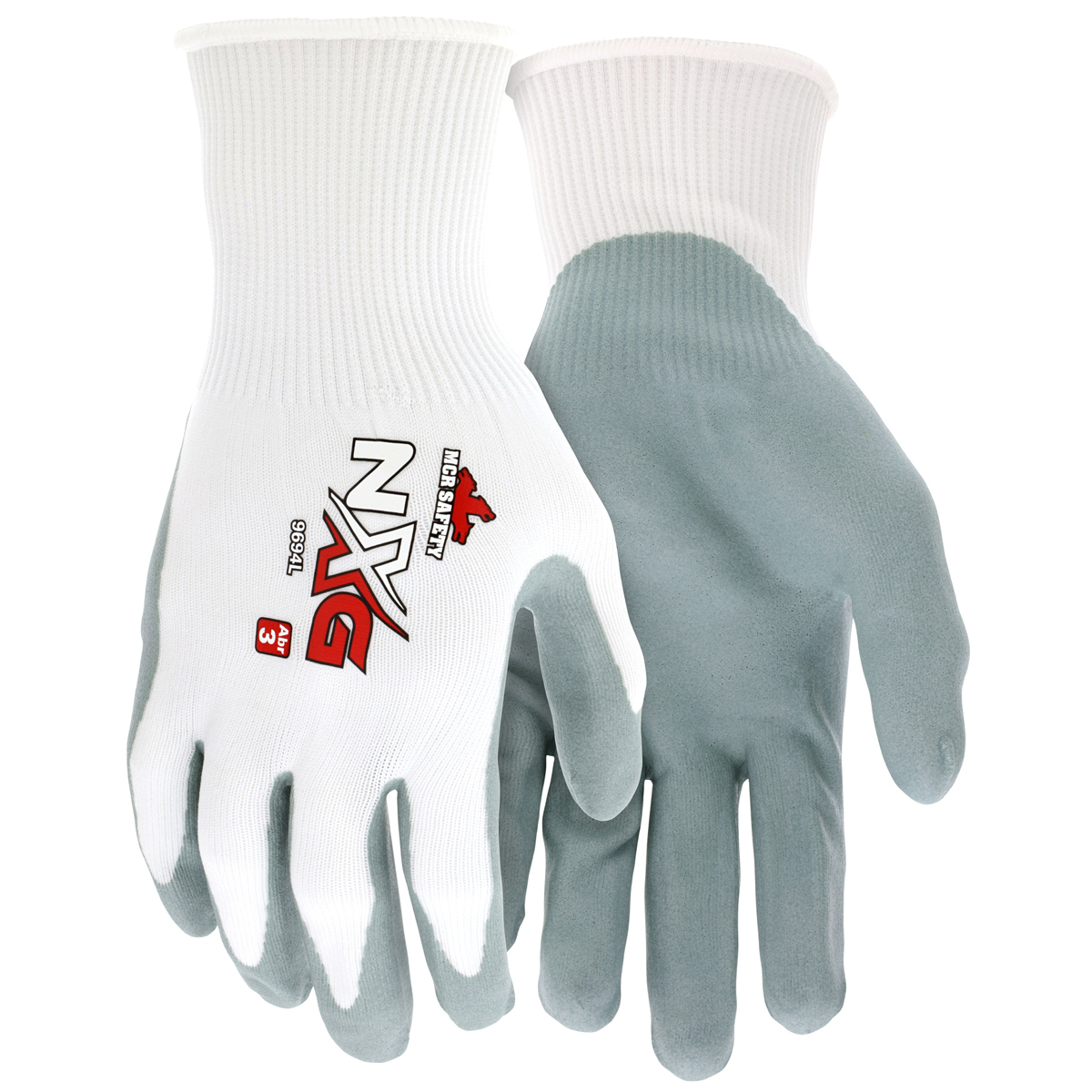 MCR Safety® X-Large NXG 15 Gauge Gray Air Infused Nitrile Palm And Fingertips Dipped Coating Work Gloves With White Nylon Liner