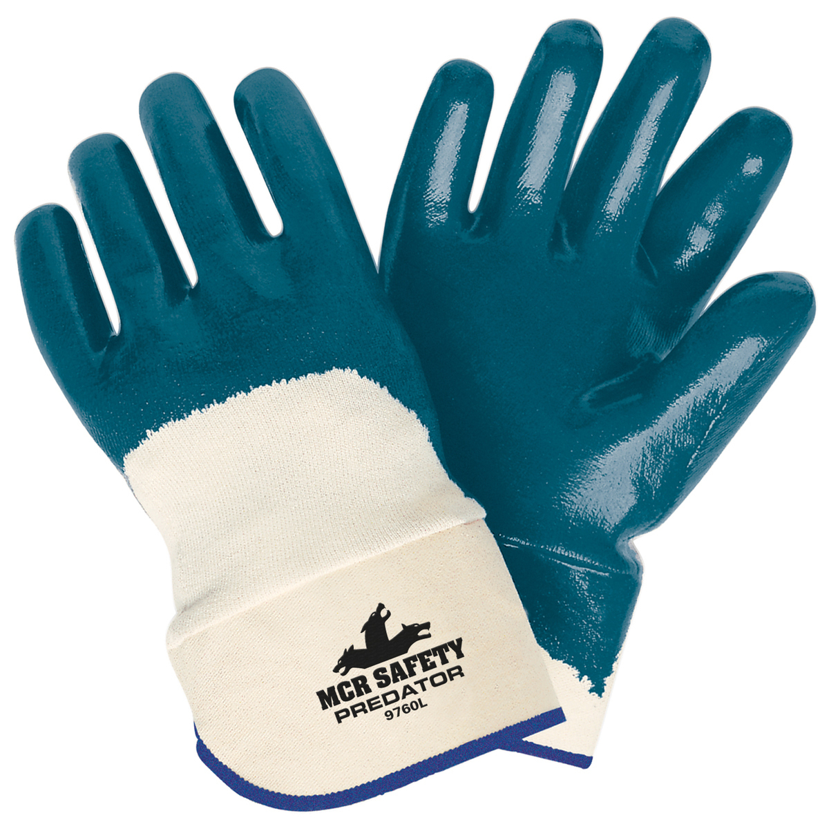 MCR Safety® Predator® Blue Premium Nitrile Three-Quarter Coating Work Gloves With Natural Jersey Liner And Safety Cuff