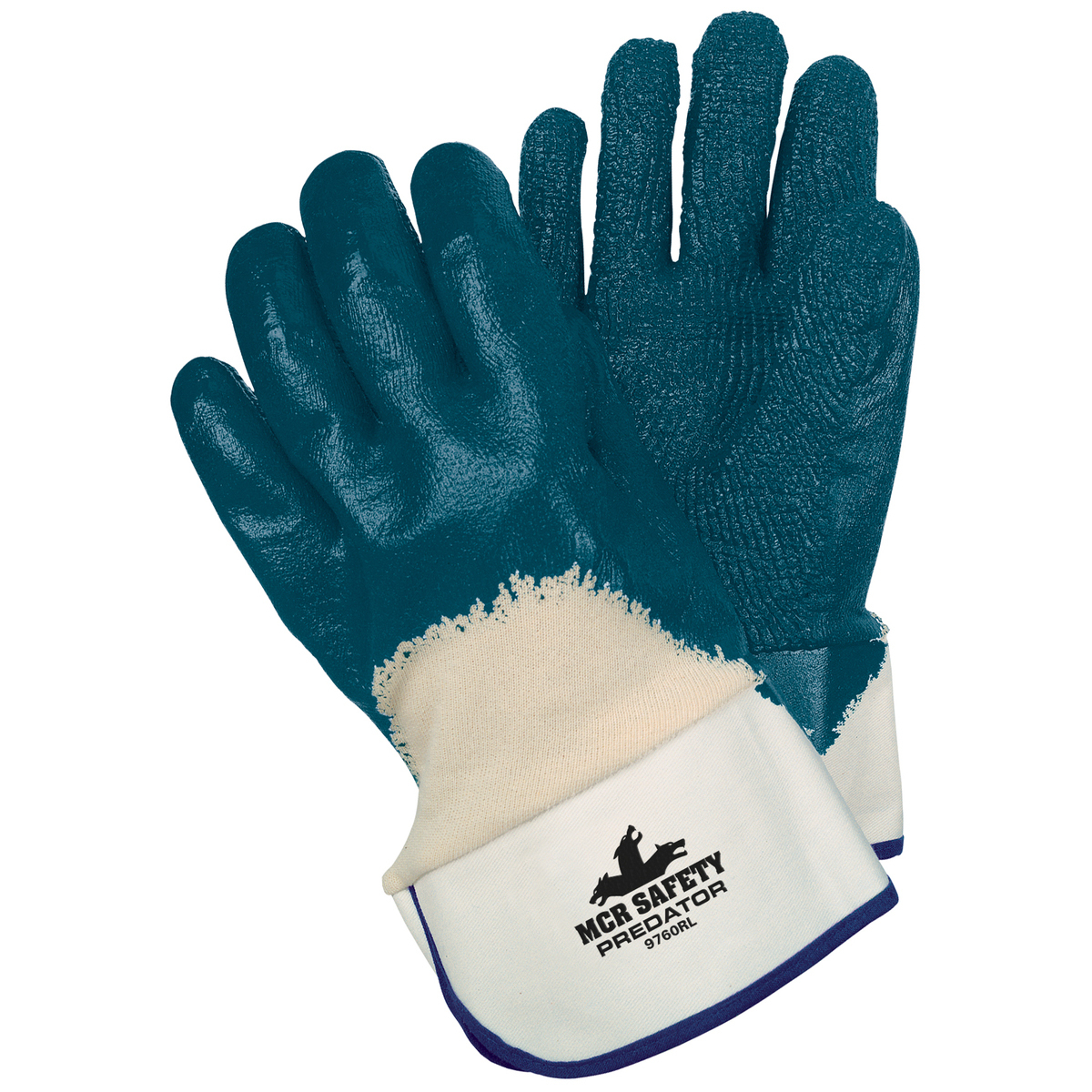 MCR Safety® Large Predator® Blue Premium Rough Nitrile Three-Quarter Coating Work Gloves With Natural Jersey Liner And Safety Cu