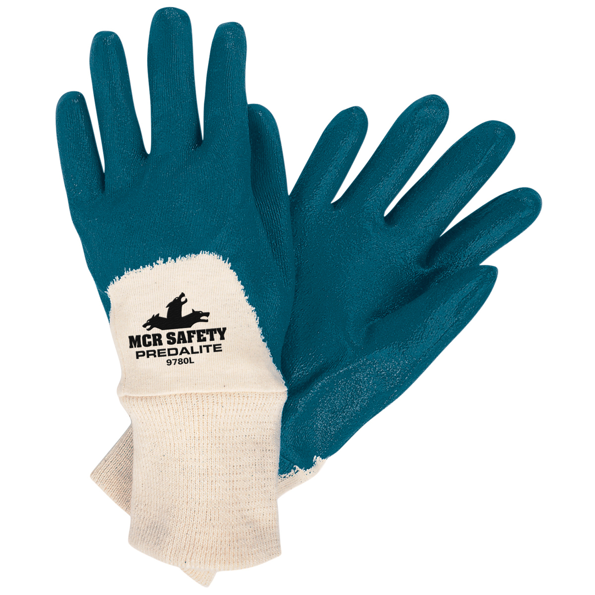 MCR Safety® Medium Predalite® Blue Light Nitrile Three-Quarter Coating Work Gloves With Natural Interlock Liner And Knit Wrist