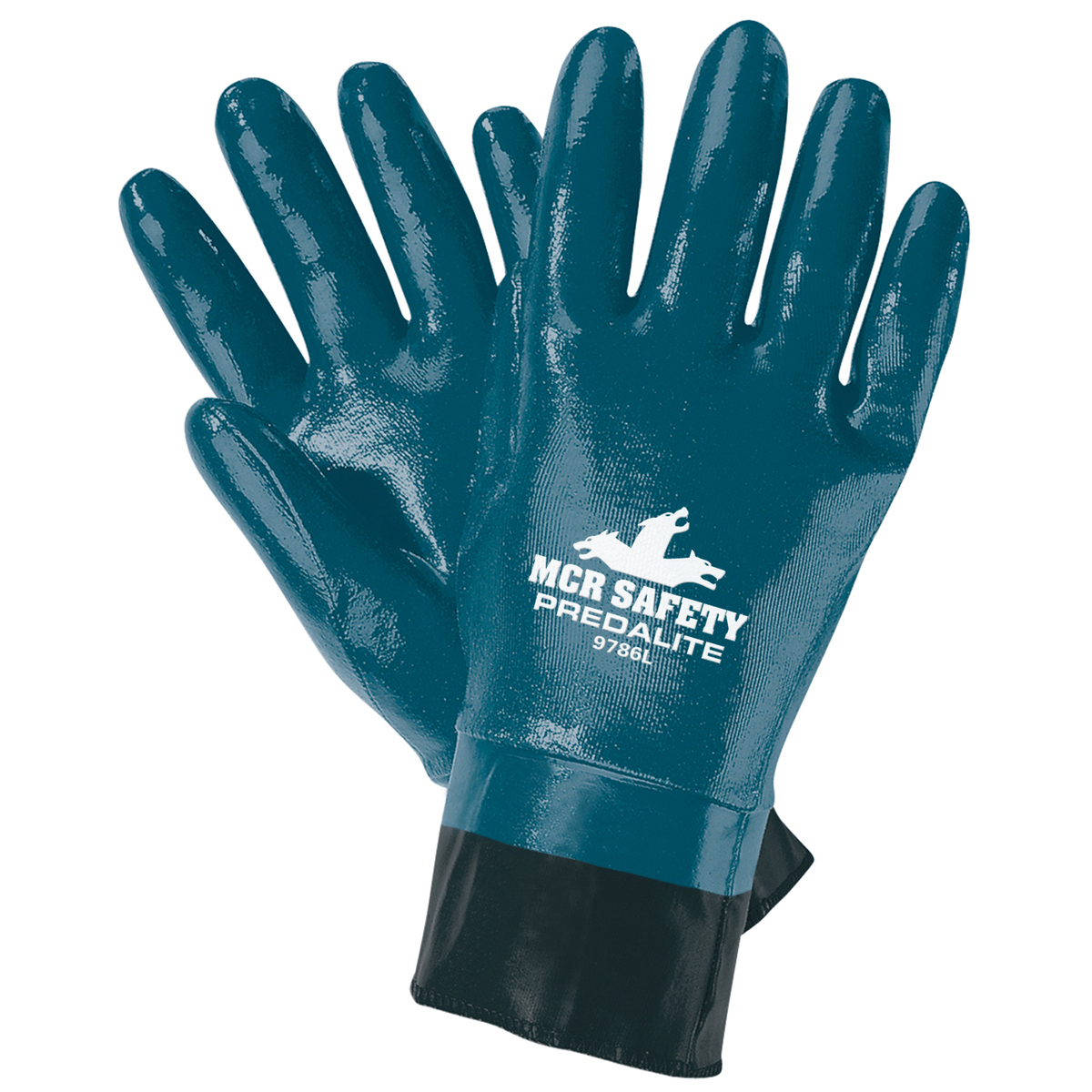 MCR Safety® X-Large Predalite® Blue Light Nitrile Full Dip Coating Work Gloves With Natural Interlock Liner And PVC Safety Cuff