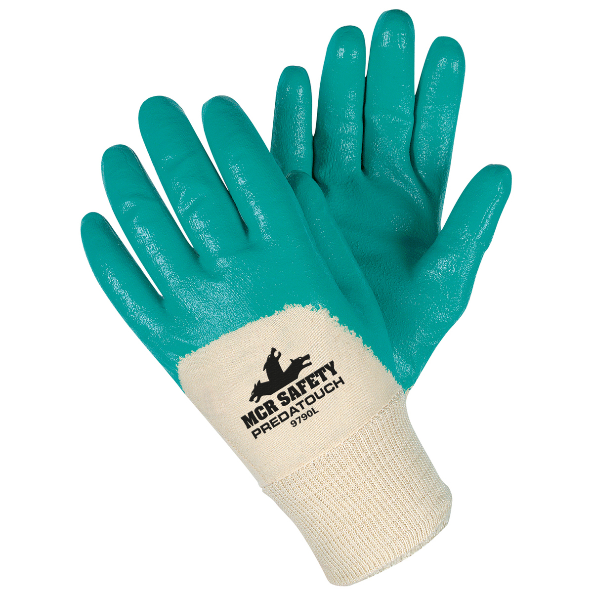 MCR Safety® Small Predatouch™ Aqua Green Premium Nitrile Three-Quarter Coating Work Gloves With Natural Premium Fine Interlock L