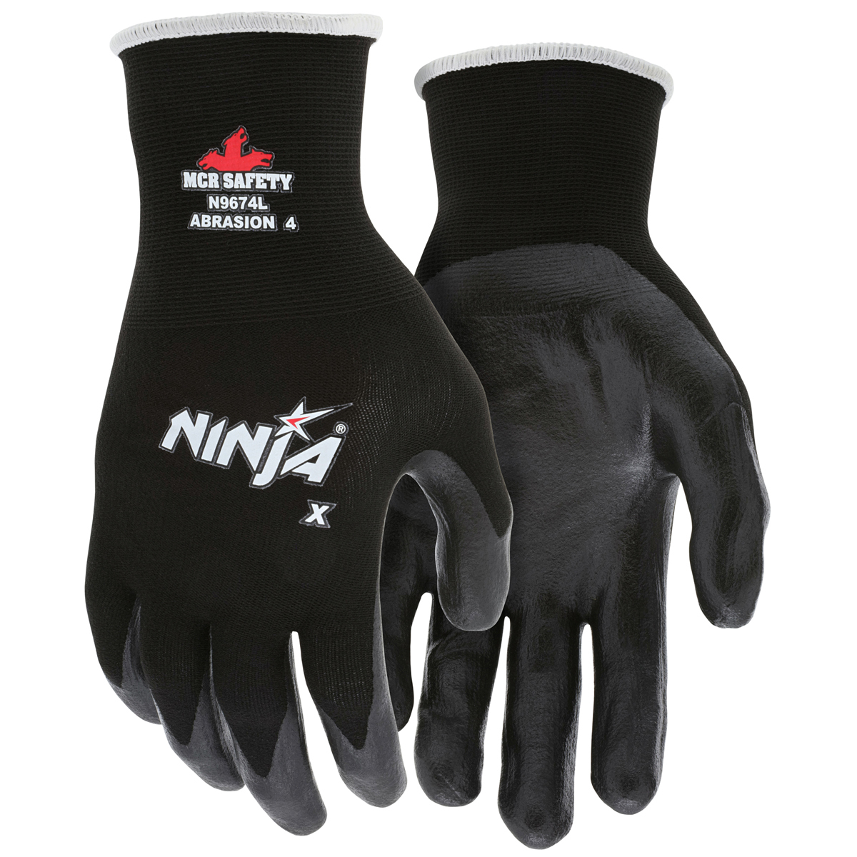 MCR Safety® Ninja® X 15 Gauge Black Bi-Polymer Palm And Fingertips Coated Work Gloves With Black Nylon And Lycra Liner An