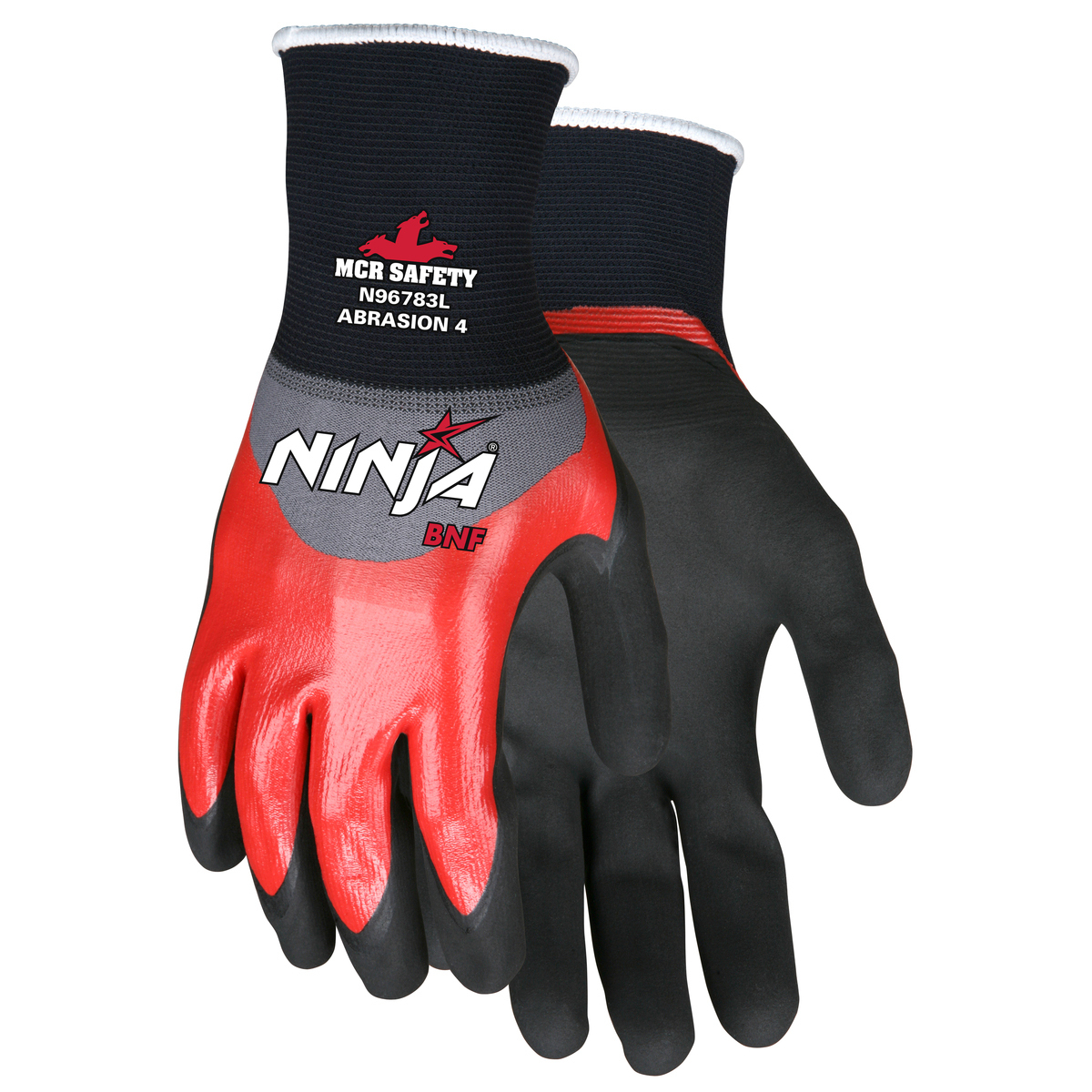 MCR Safety® Large Ninja® 15 Gauge Black Breathable Nitrile Foam And NFT® Palm And Fingertip Coated Work Gloves With Gray Nylon A
