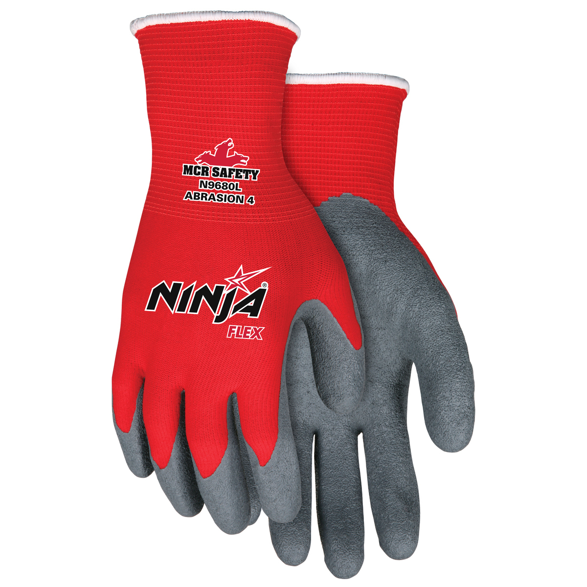 MCR Safety® X-Large Ninja® Flex 15 Gauge Gray Latex Palm And Fingertips Coated Work Gloves With Red Nylon Liner And Knit Wrist