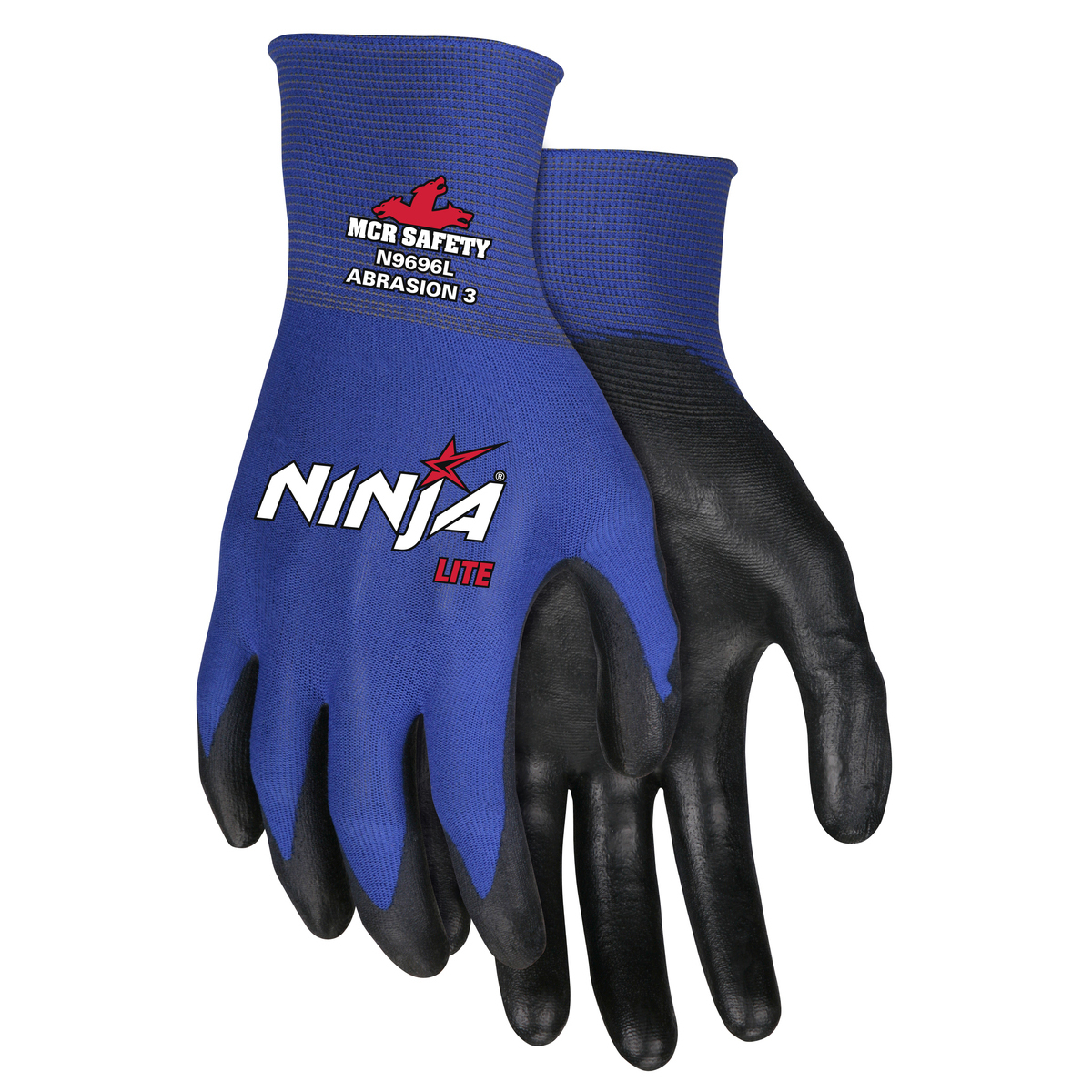 MCR Safety® X-Large Ninja® Lite 18 Gauge Black Latex Free Polyurethane Palm And Fingertips Coated Work Gloves With Blue Athletic