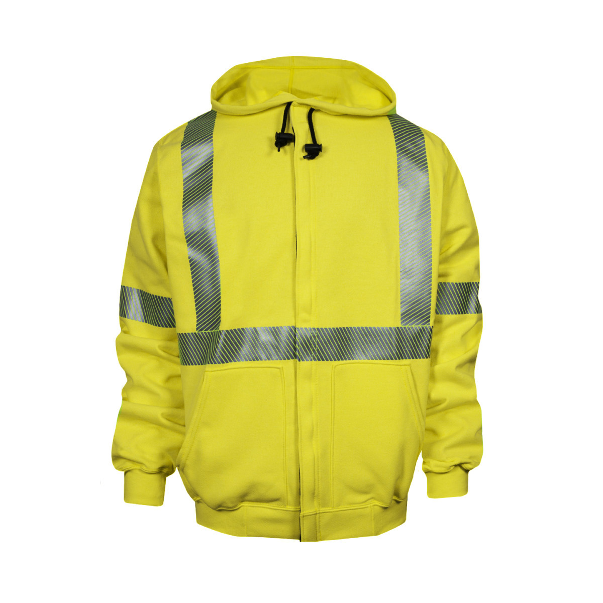 National Safety Apparel® Large Hi-Viz Yellow VIZABLE® FR Modacrylic/Cotton Blend Hooded Zip-Up Sweatshirt