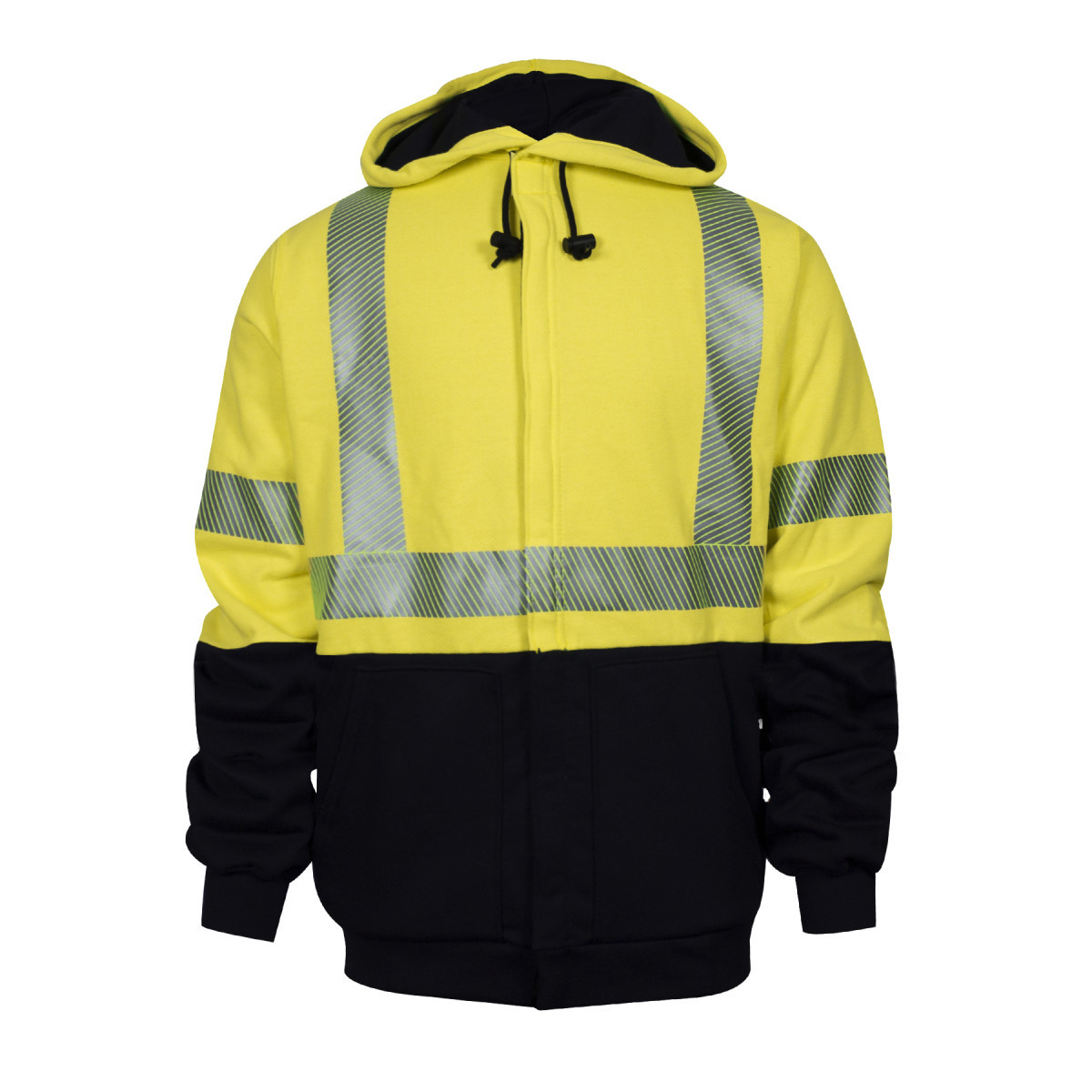 National Safety Apparel® X-Large Hi-Viz Yellow And Navy VIZABLE® FR Fleece Hooded Zip-Up Sweatshirt National Safety Apparel® X-Large Hi-Viz Yellow And Navy VIZABLE® FR Fleece Hooded Zip-Up Sweatshirt