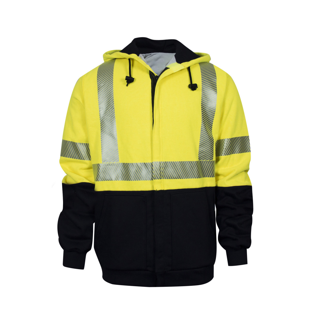National Safety Apparel® 2X Hi-Viz Yellow And Navy VIZABLE® FR Fleece Hooded Zip-Up Sweatshirt With Waffle Weave Liner National Safety Apparel® 2X Hi-Viz Yellow And Navy VIZABLE® FR Fleece Hooded Zip-Up Sweatshirt With Waffle Weave Liner