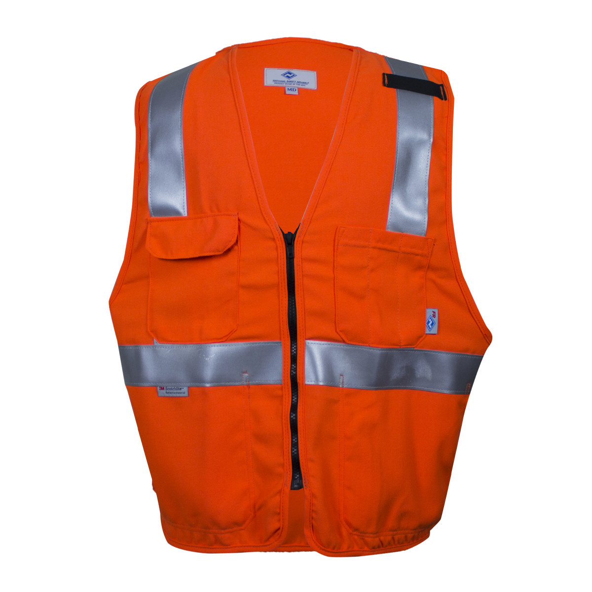 National Safety Apparel® Medium Hi-Viz Orange VIZABLE® FR Modacrylic Blend Deluxe Road Vest