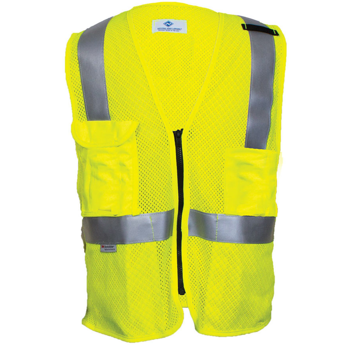 National Safety Apparel® Large Hi-Viz Yellow VIZABLE® FR Modacrylic/Para-Aramid Mesh Economy Road Vest