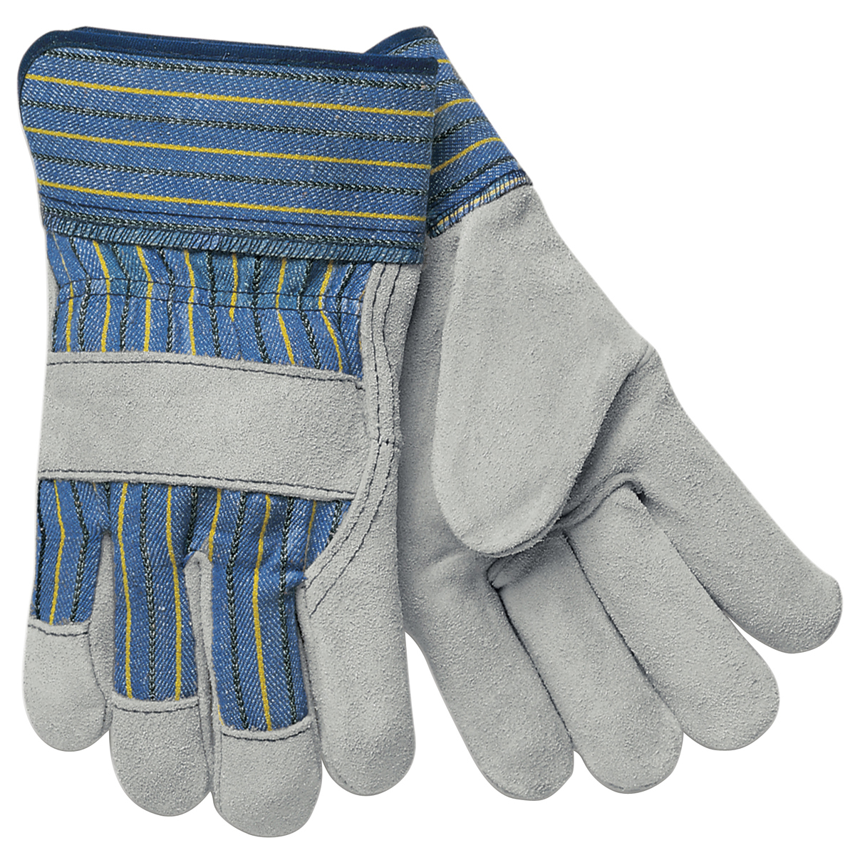MCR Safety X-Large Blue, Yellow And Black Select Shoulder Split Leather Palm Gloves With Canvas Back And Plasticized Safety Cuff