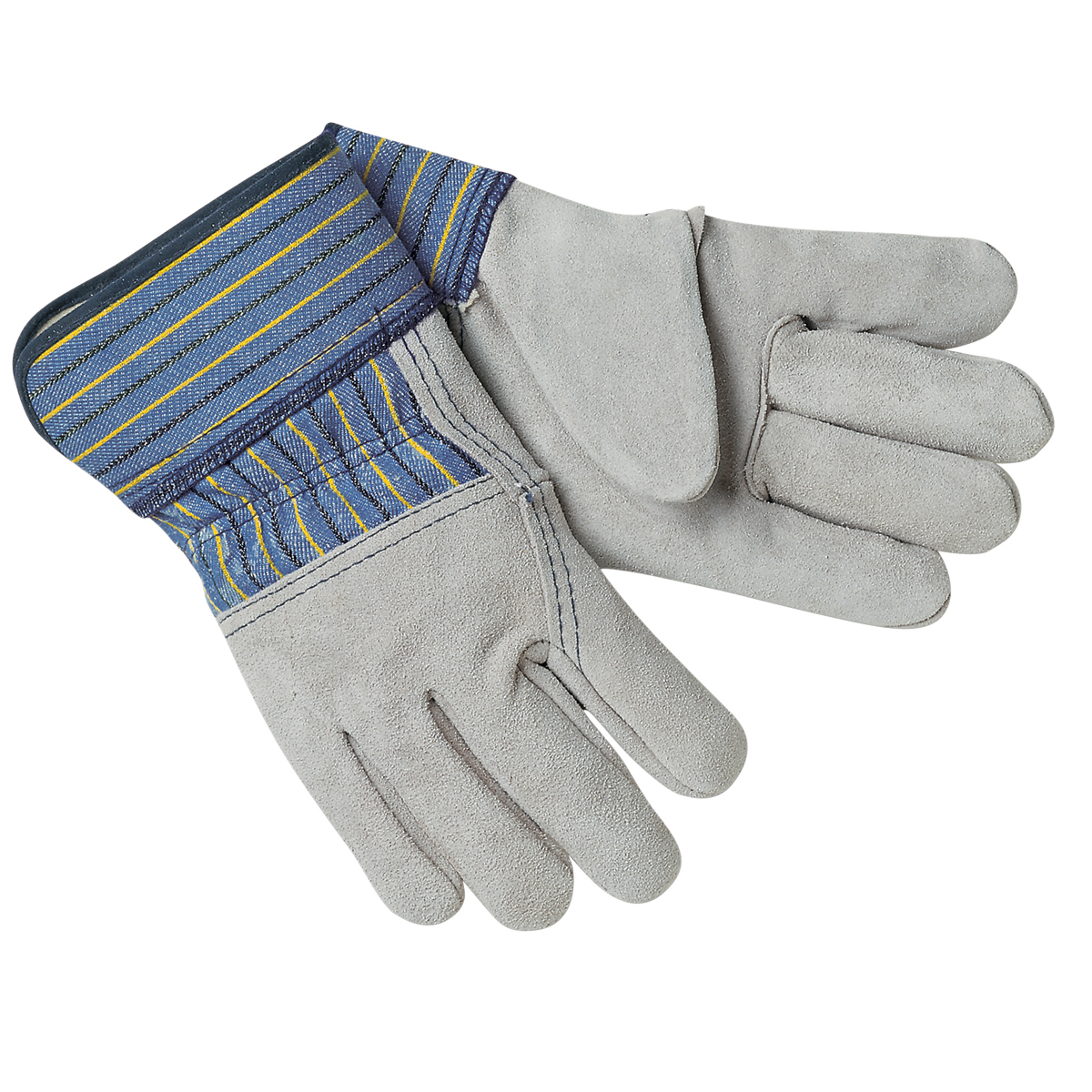 MCR Safety Large Blue, Yellow And Black Select Shoulder Leather Palm Gloves With 3/4 Leather Back And Plasticized Safety Cuff