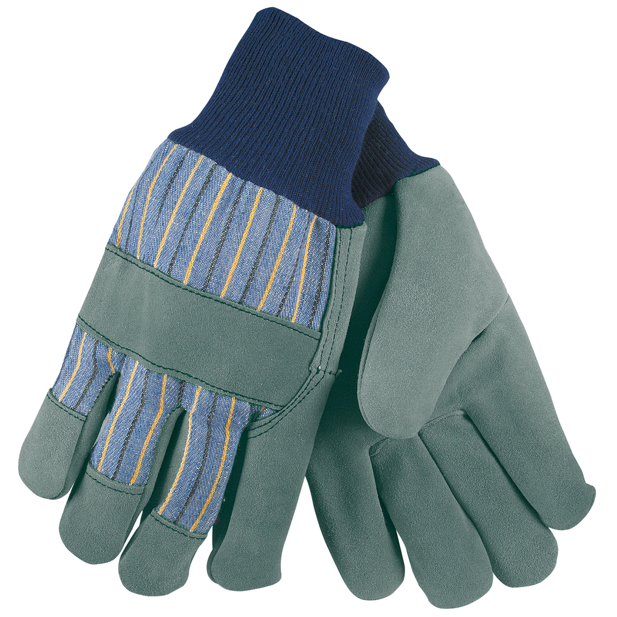 MCR Safety Large Blue, Yellow And Black Select Select Shoulder Leather Palm Gloves With Fabric Back And Knit Wrist