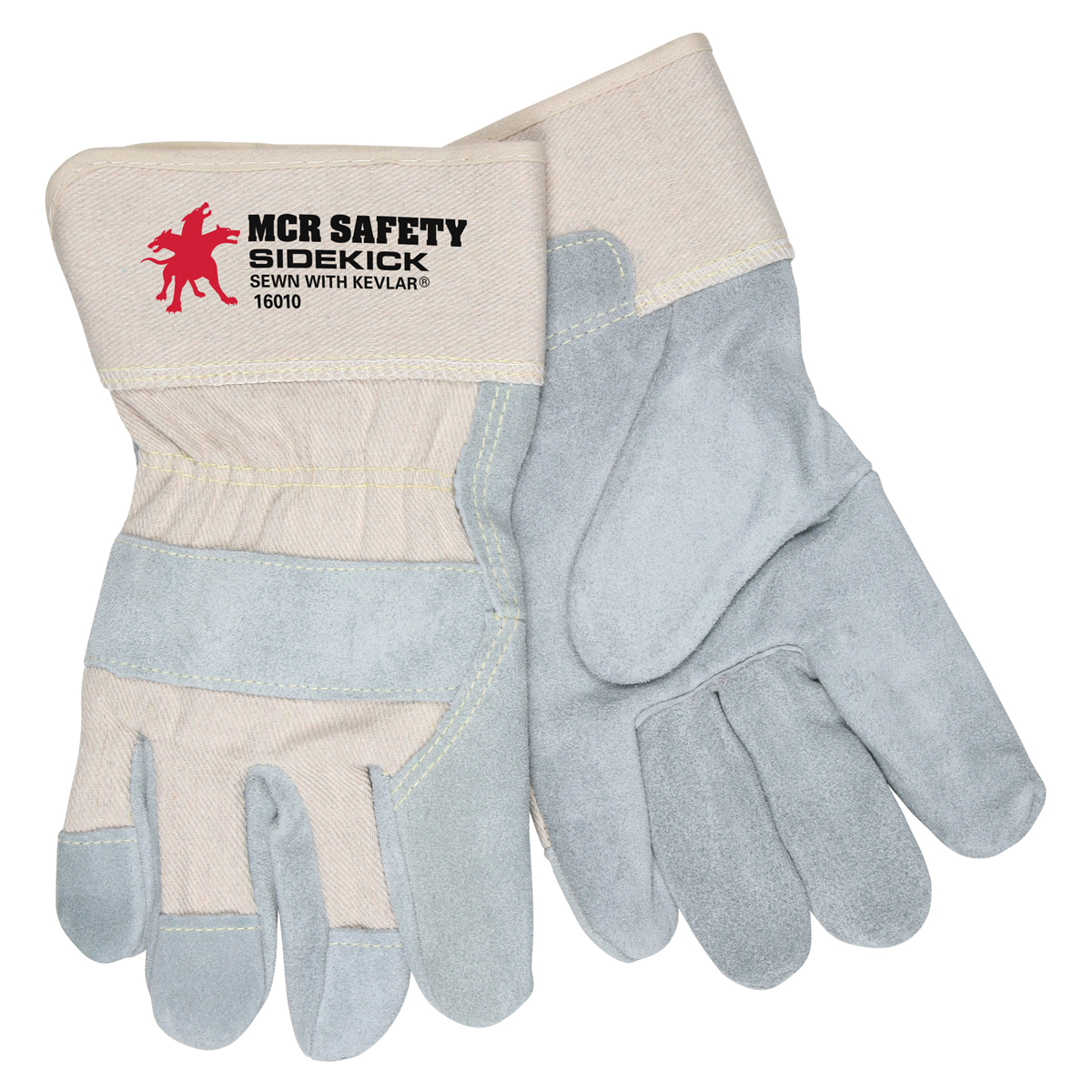 MCR Safety Large Natural Select Side Split Leather Palm Gloves With Canvas Back And Rubberized Safety Cuff