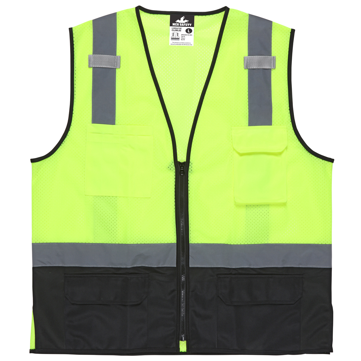 MCR Safety® X-Large Hi-Viz Lime, Black And Silver MCR Safety® Polyester/Polyester Mesh Safety Vest