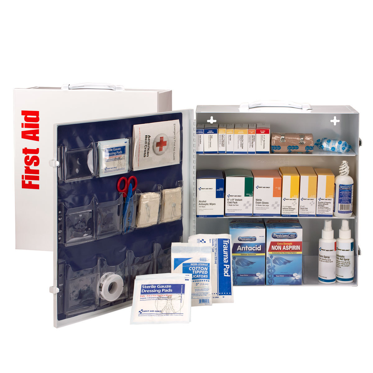First Aid Only® White Metal Wall Mount 150 Person 3 Shelf First Aid Cabinet With Medicinals First Aid Only® White Metal Wall Mount 150 Person 3 Shelf First Aid Cabinet With Medicinals