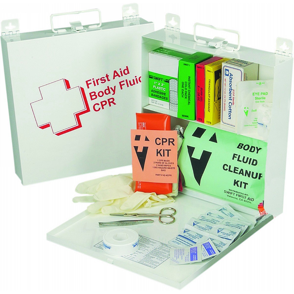 Honeywell North® White Steel Small All-In-One First Aid/CPR/Body Fluid Clean-Up Kit