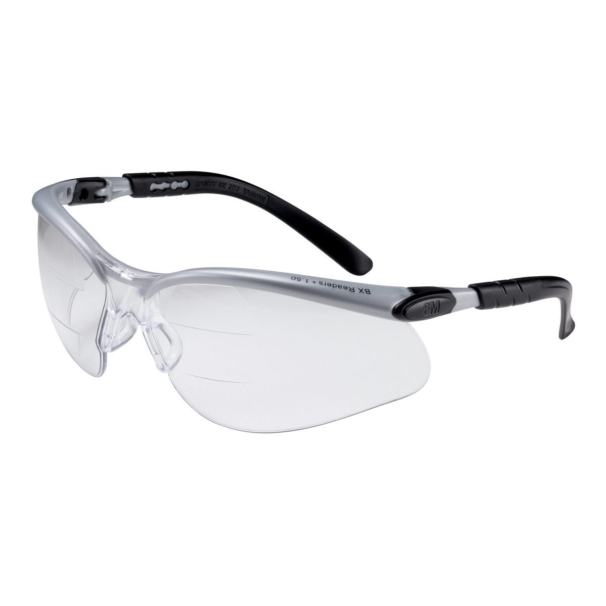 3M™ BX™ Dual Reader Protective Eyewear 11457-00000-20 Clear Anti-Fog Lens, Silver/Black Frame, +1.5 Top/Bottom Diopter (Availabi