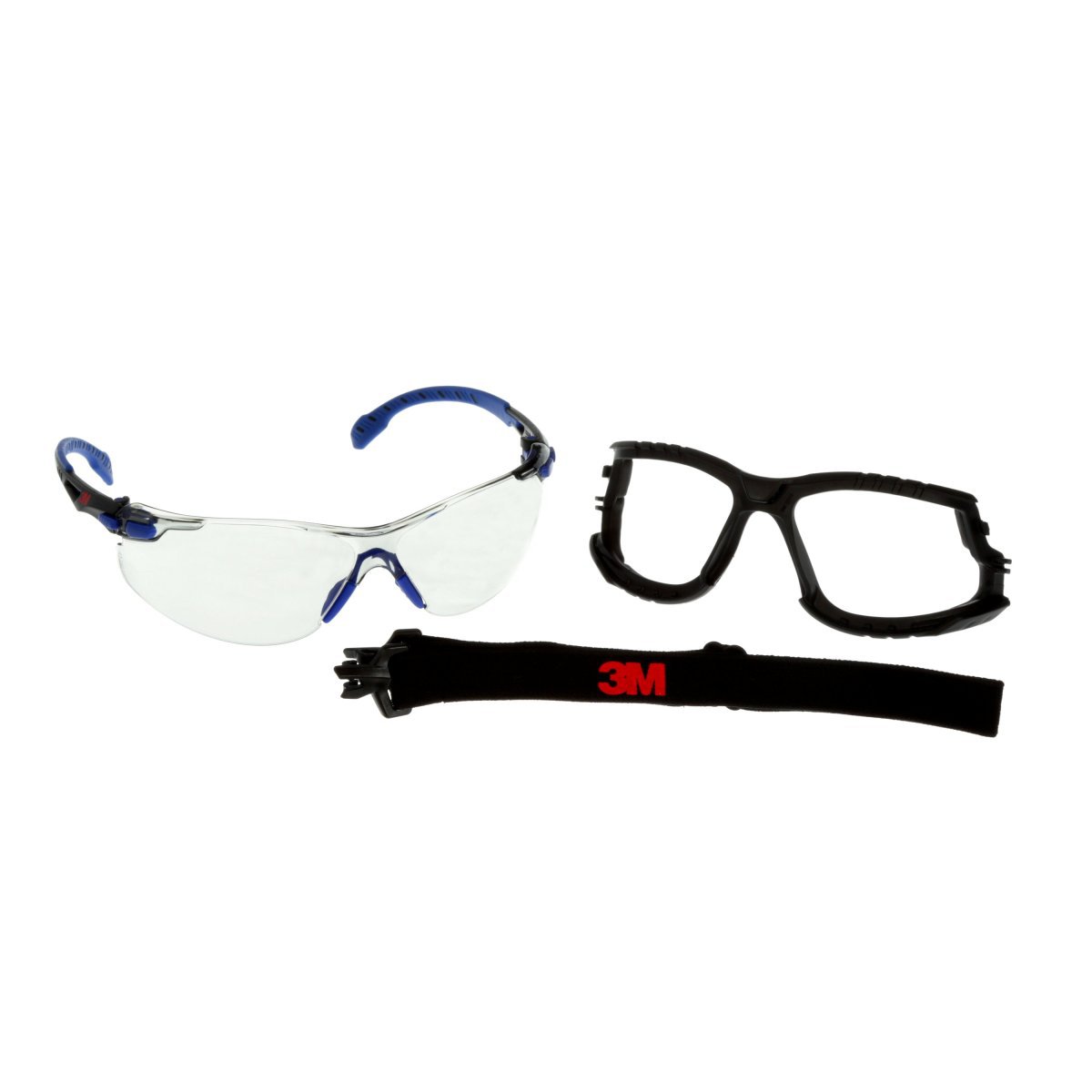 3M™ Solus™ 1000-Series Safety Glasses S1107SGAF-KT, Kit, Foam, Strap, BLU/BLK, Indoor/Outdoor GRY Scotchgard™ Anti-Fog Lens (Ava