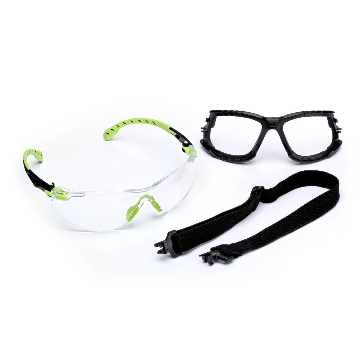 3M™ Solus™ 1000-Series Safety Glasses S1201SGAF-KT, Kit, Foam, Strap, Green/Black, Clear Scotchgard™ Anti-Fog Lens (Availability