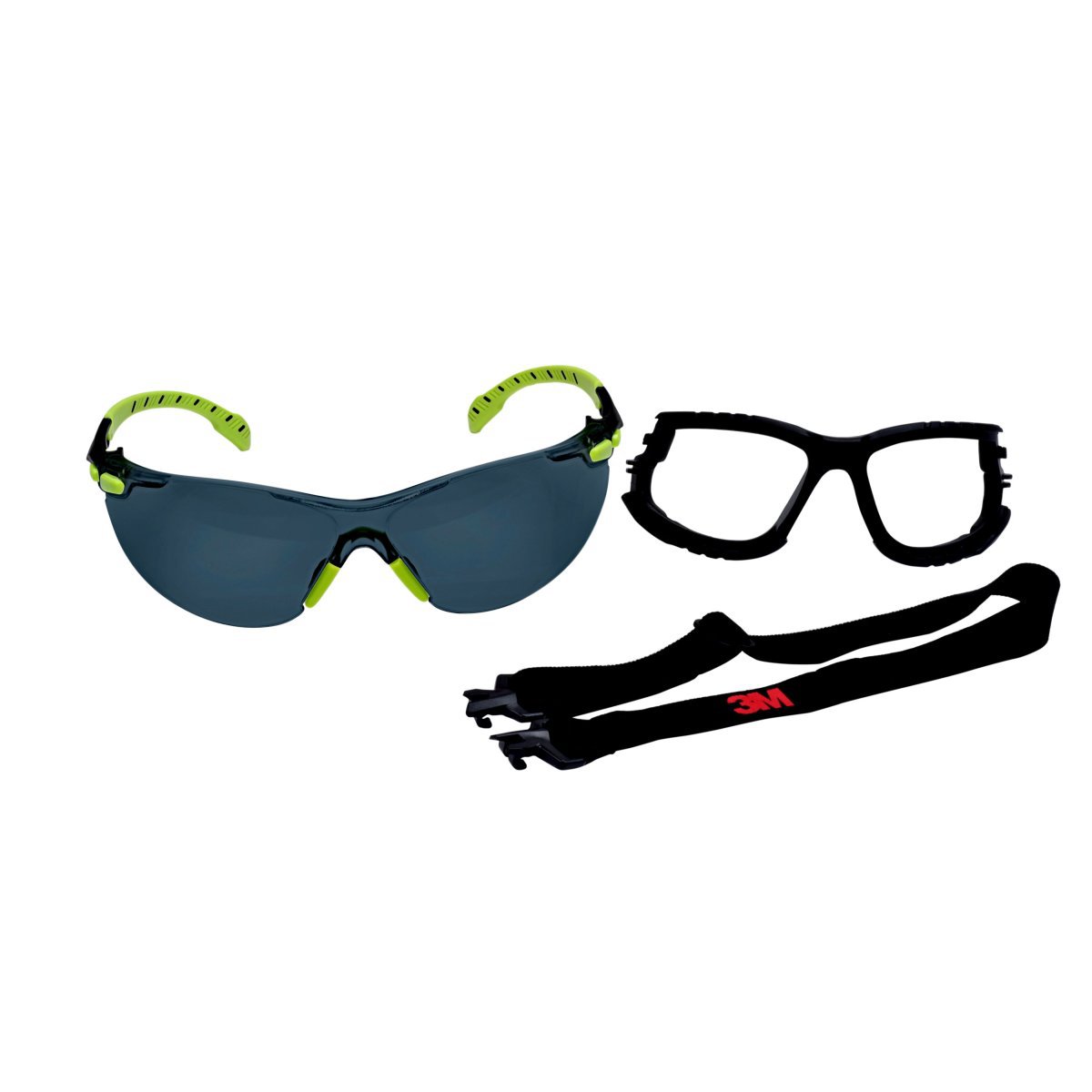 3M™ Solus™ 1000-Series S1202SGAF-KT Foam Strap, Green/Black, Grey Scotchgard™ Anti-Fog Lens (Availability restrictions apply.)