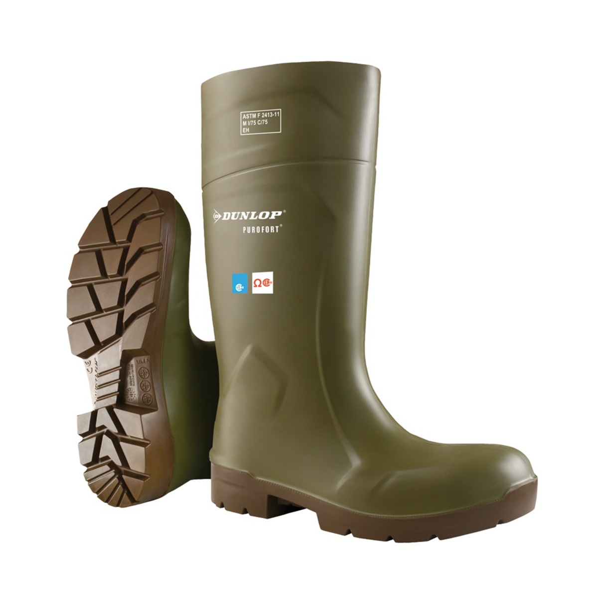 Dunlop® Protective Footwear Size 11 Purofort® FoodPro MultiGrip Omega EH/Ω Green/Brown Purofort® Boots