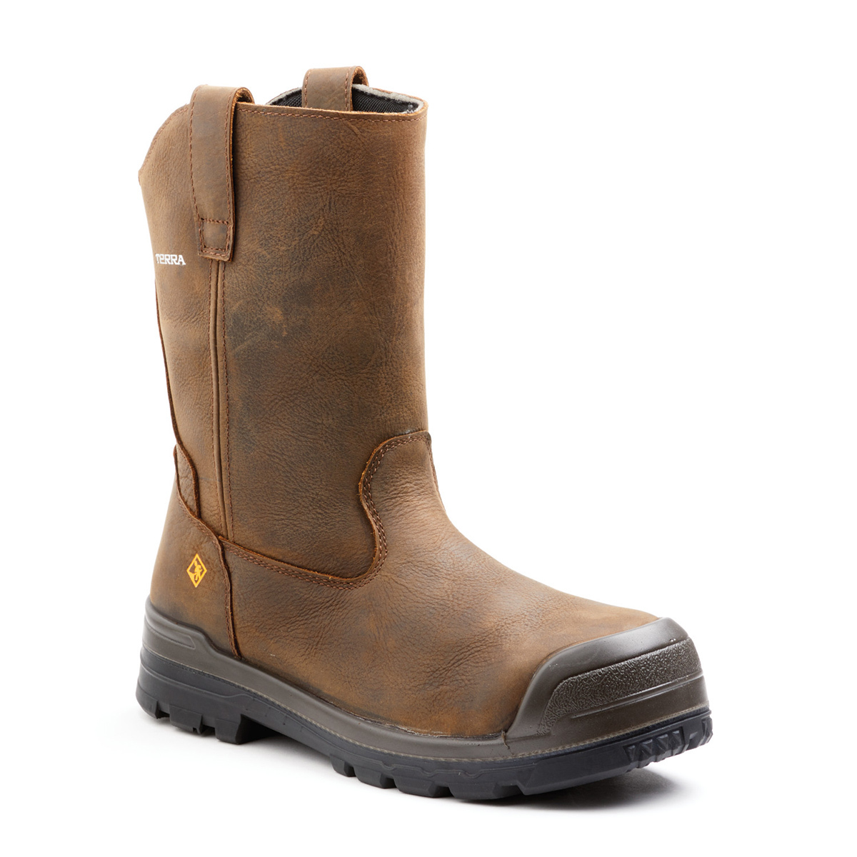 TERRA Size 12 Brown Harrier Leather Composite Toe Safety Boots With High Traction, Anti F.O.D. Slip Resistant Rubber Outsole