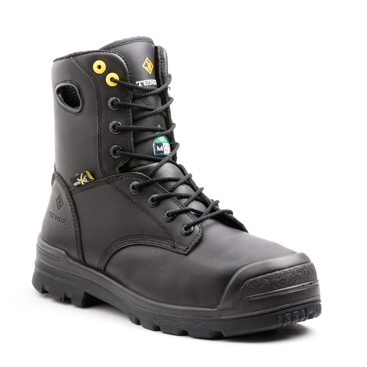 TERRA Size 13 Black Paladin Leather Composite Toe Metguard Boots With High Traction, Anti F.O.D. Slip Resistant Rubber Outsole