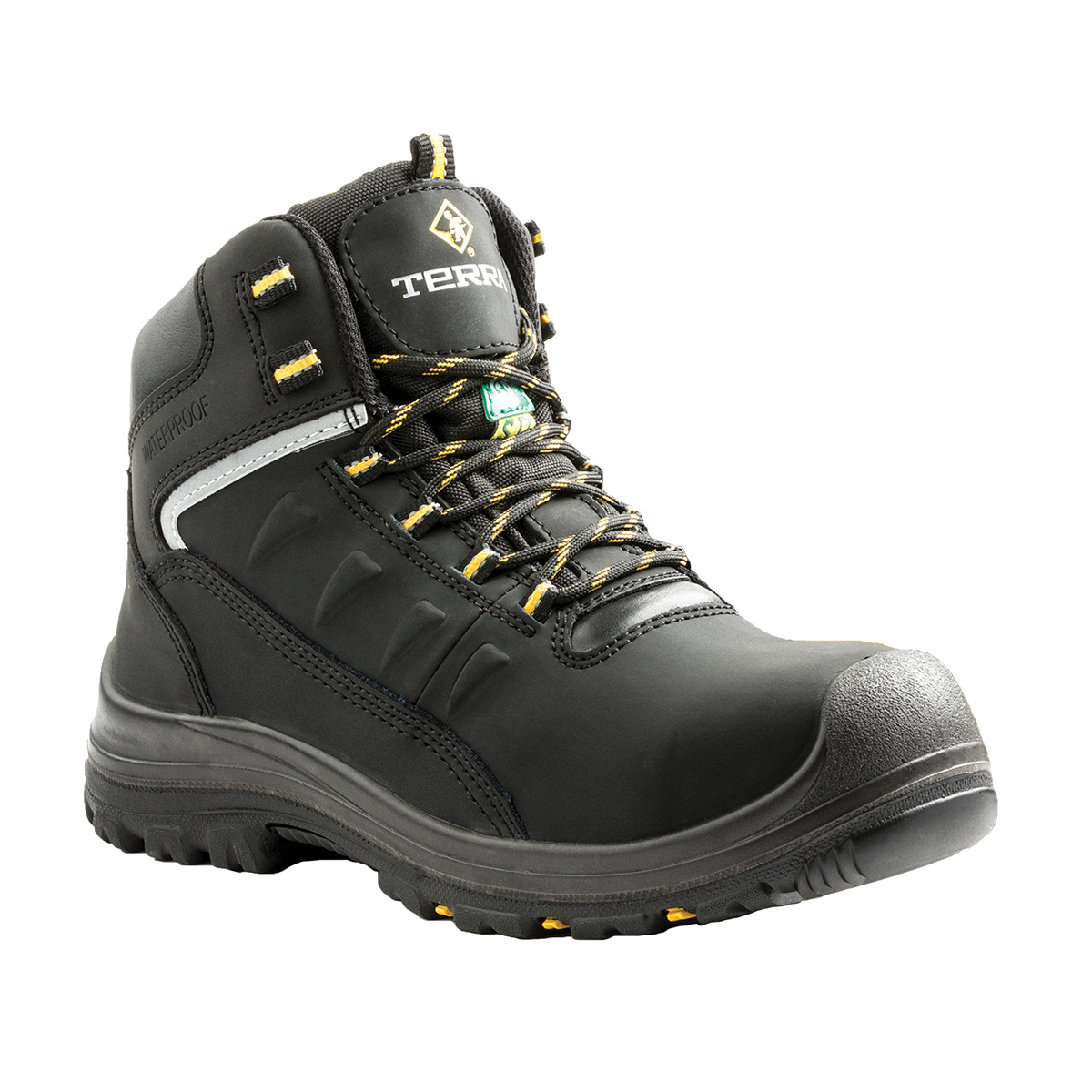 TERRA Size 14 Black Findlay Leather Composite Toe Safety Boots With High Traction, Slip Resistant Rubber Outsole